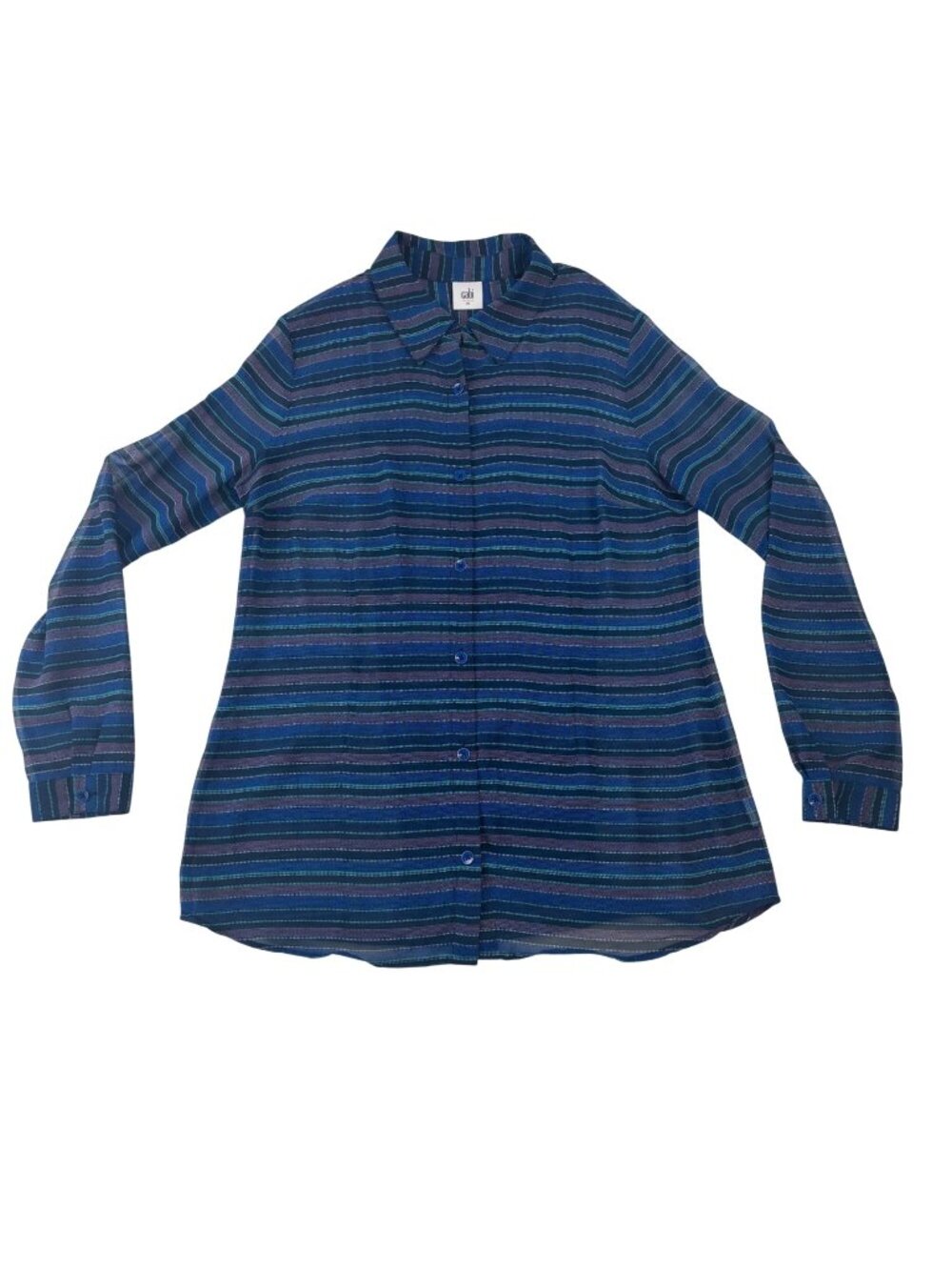 ✨3/$30 Cabi M Blue Striped Button-Up Shirt Long Sleeve Lightweight Collared Top